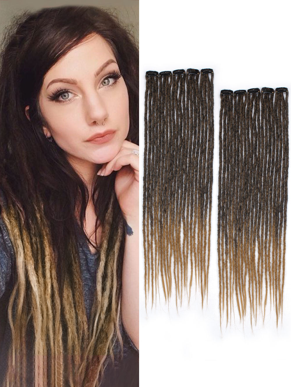 Clip in Dreadlock Hair Extensions, Handmade Clip In Dreads