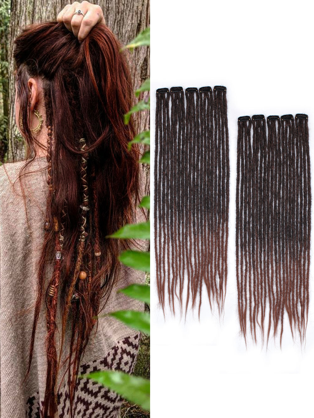 Clip in Dreadlock Hair Extensions, Handmade Clip In Dreads