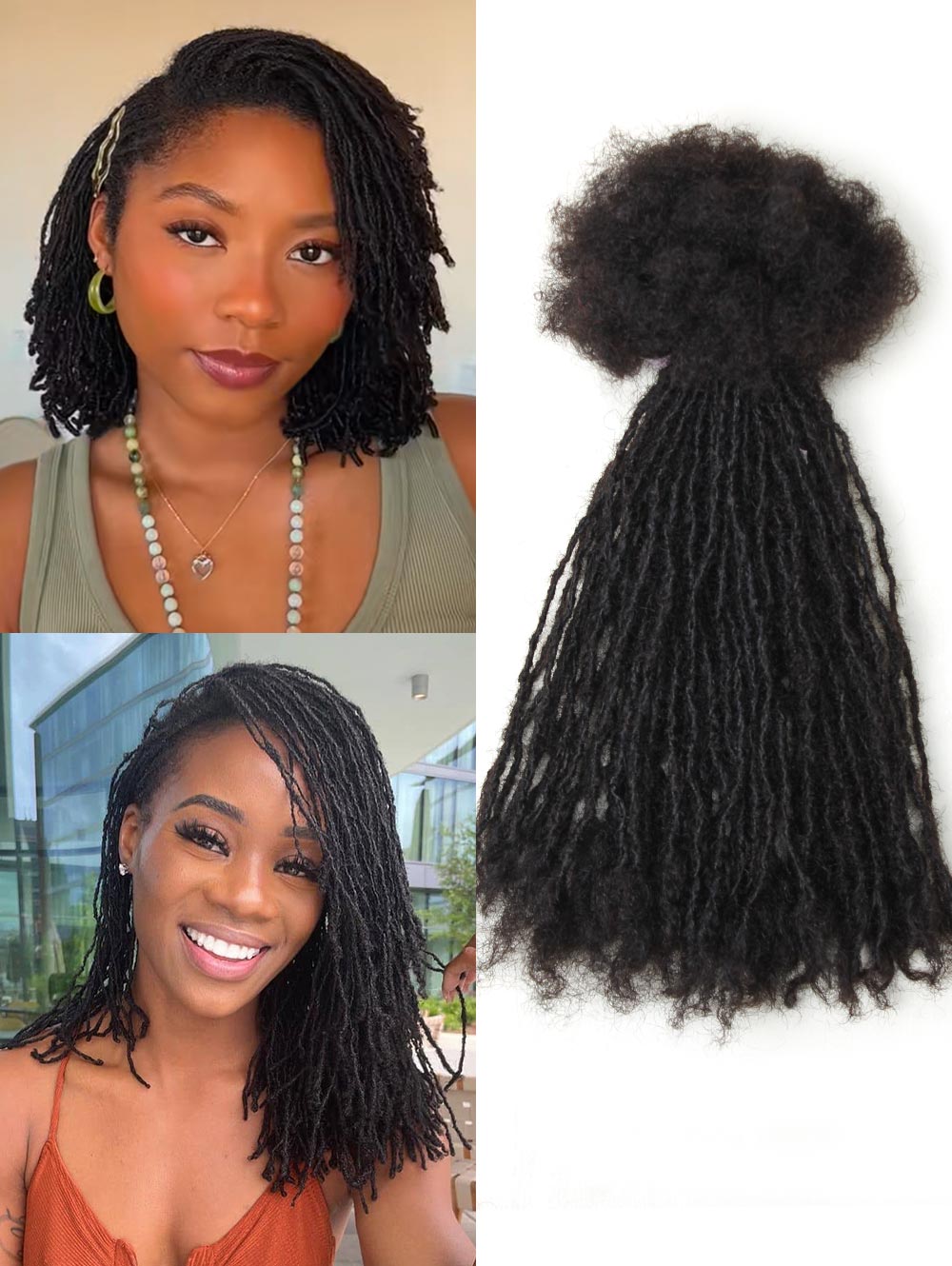 8-12 Inch Sister locs Human Hair, 0.4 cm Handmade Interlock Locs Curly Tips Sister Locs Real Human Hair Microlocs Extensions, Permanent Dreadlock Extensions (Copy)