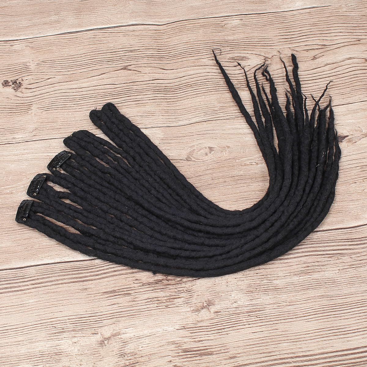 22 inch 5 Packs Clip in Wool Dreadlock Extensions, 20 Strands Viking Clip on Dreads Extensions for Woman, Handmade Soft Wool Dreadlocks