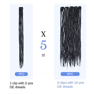 22 inch 5 Packs Clip in Wool Dreadlock Extensions, 20 Strands Viking Clip on Dreads Extensions for Woman, Handmade Soft Wool Dreadlocks