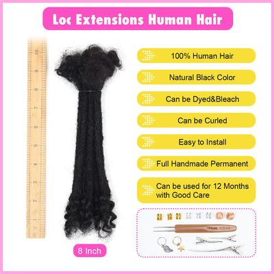 Curly Loc Extensions Human Hair,  0.4CM Dreadlock Extensions Human Hair