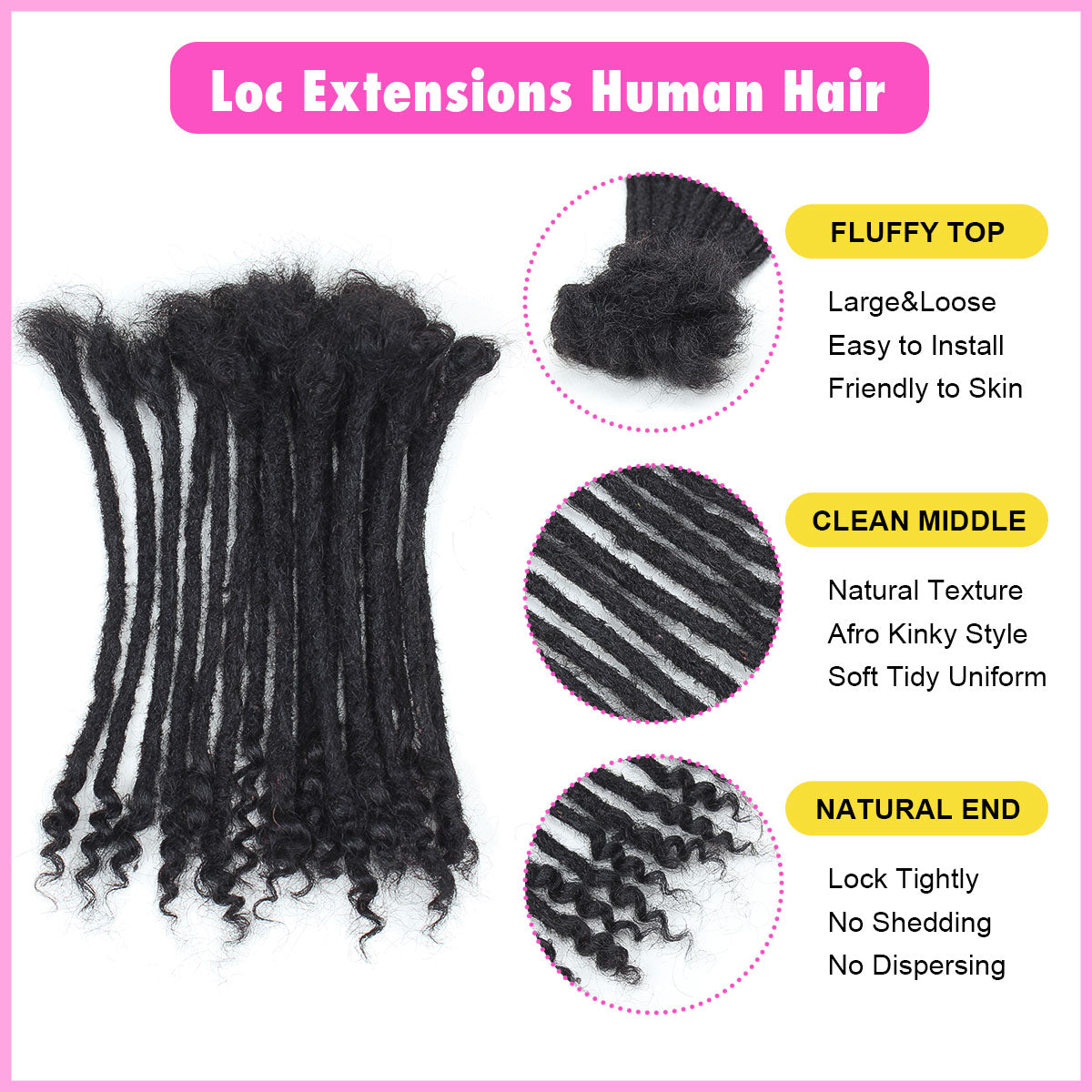 Curly Loc Extensions Human Hair,  0.4CM Dreadlock Extensions Human Hair