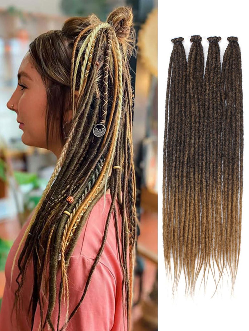 24" SE Thin 0.6cm Synthetic Dreadlock Extensions Handmade Fake Dreads