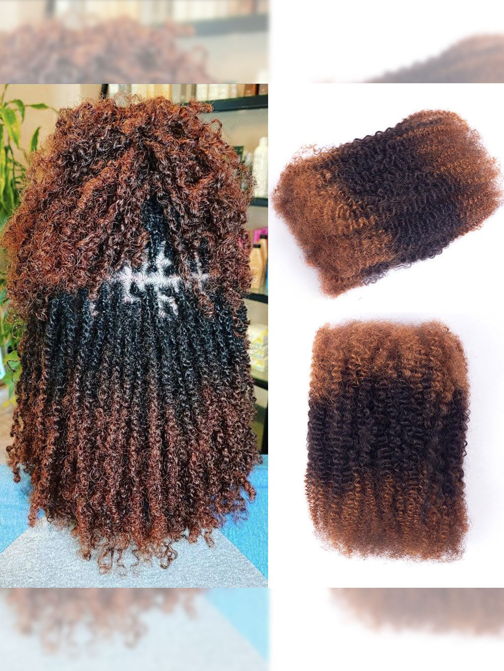 Afro Kinky-Curly Human Hair Bulk for Twist, Dreadlocks Making, Repairing and Extending Locs,100% Afro Kinkys Bulk Human Hair Ombre color, 50g/pack Can be Dyed (#30/1B/#30)