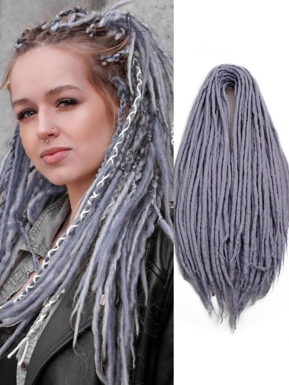 22 inch Wool Dreadlock Extensions, 20 Strands Viking Clip on Dreads Extensions