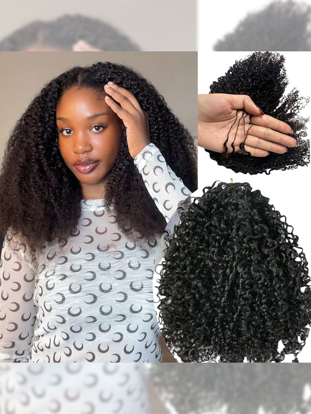 Kinky Curly Crochet Human Hair Extensions Pre-Separated Crochet Hair Multi-Textured Kinky Curly Reusable Micro Twists 18‘’ 60g (Usually 240g Full Head) Natural Black