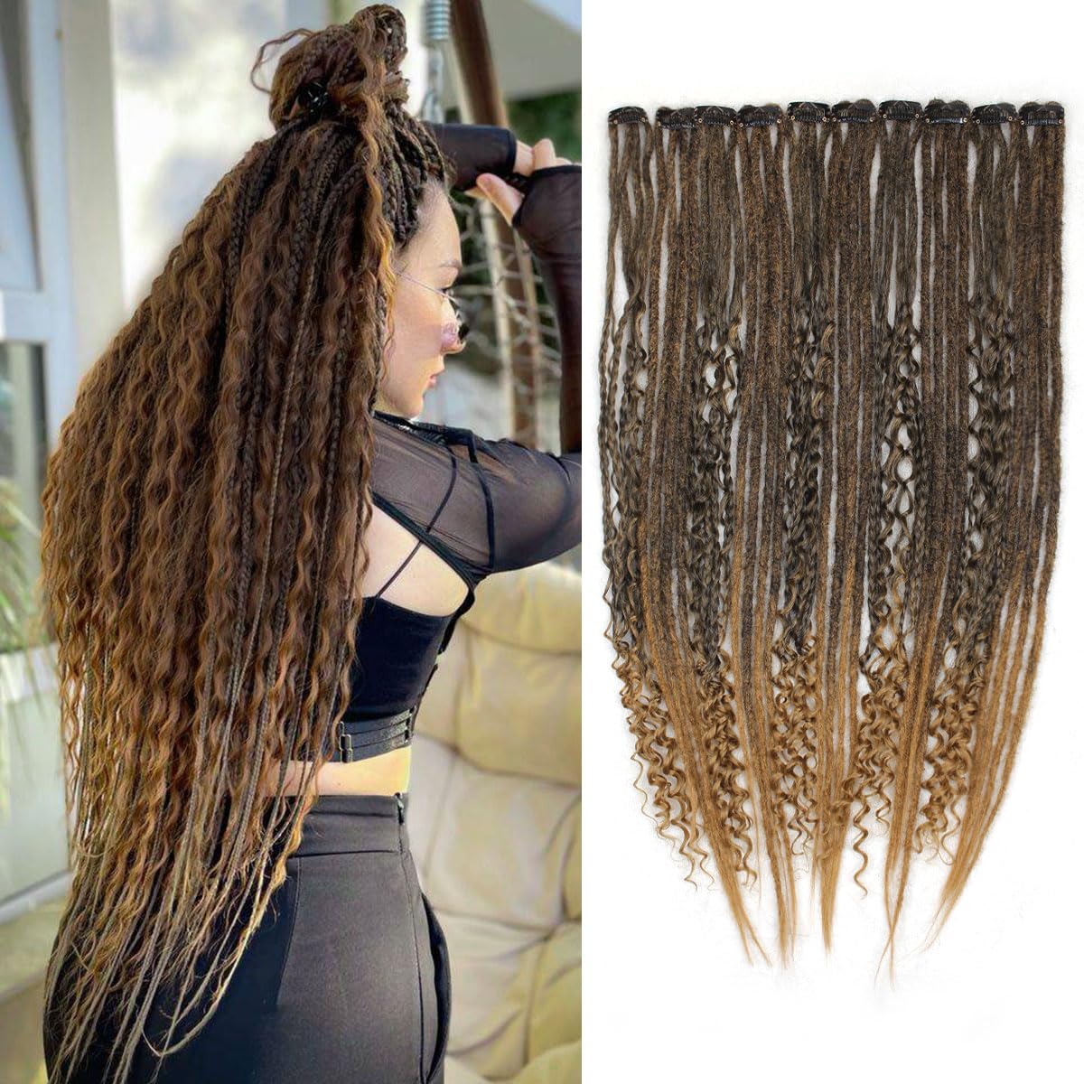 Clip in Dreadlock Hair Extensions, Handmade Clip In Dreads