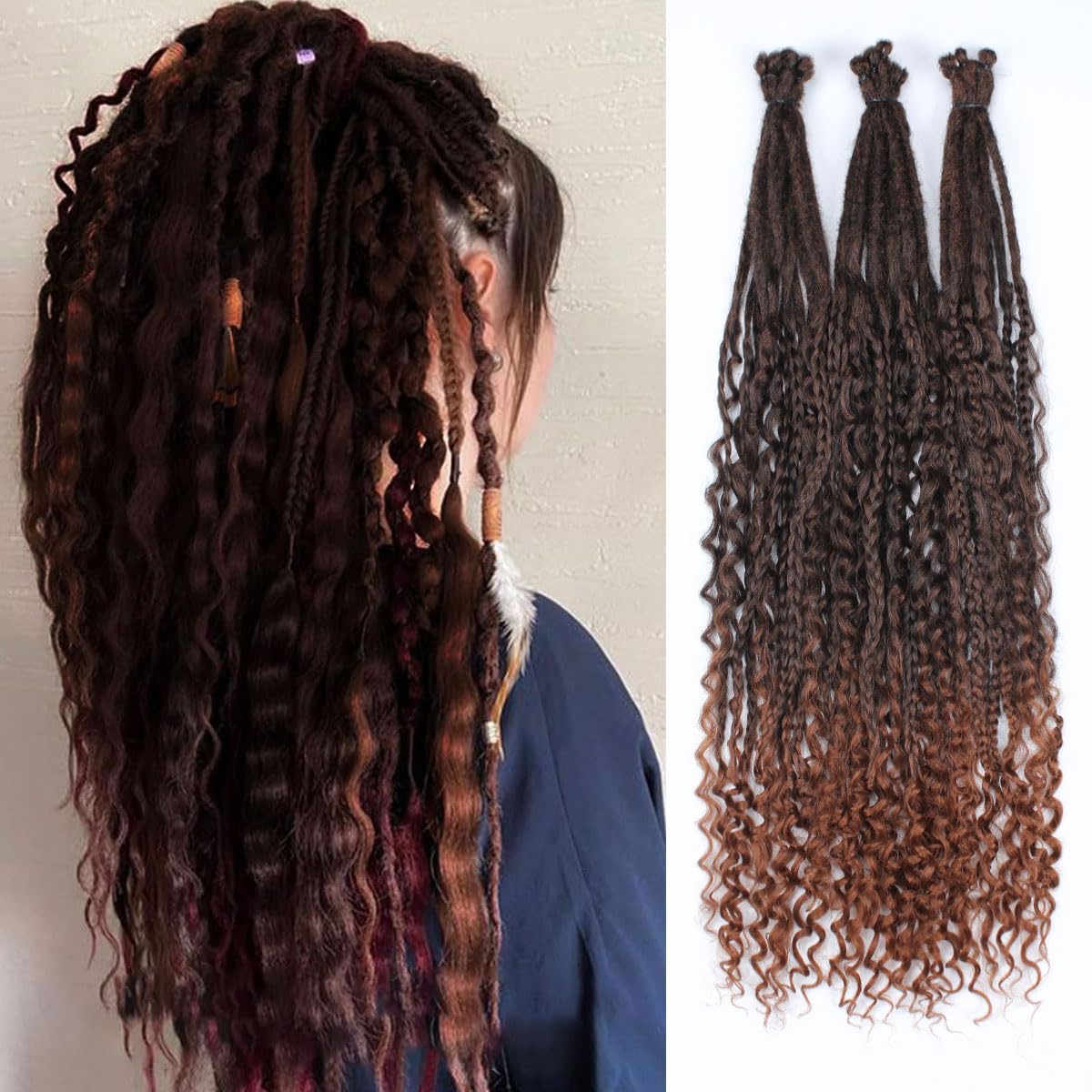 24' Curly Dreadlocks Synthetic Boho Braids Dreadlock Extensions