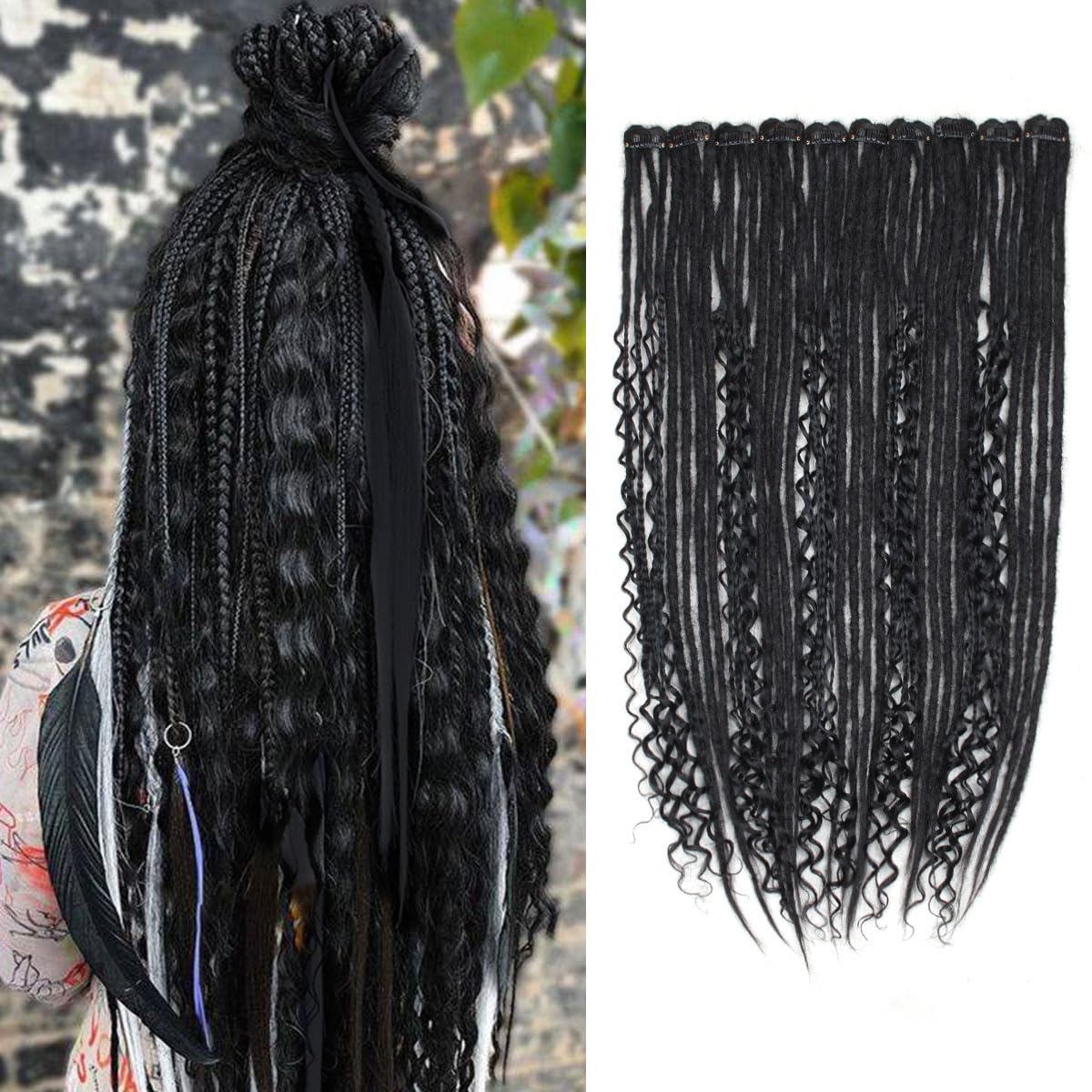 Clip in Dreadlock Hair Extensions, Handmade Clip In Dreads