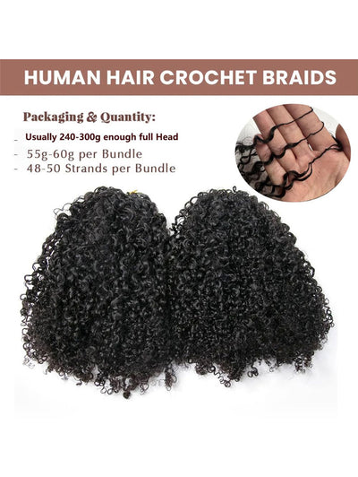 Kinky Curly Crochet Human Hair Extensions Pre-Separated Crochet Hair Multi-Textured Kinky Curly Reusable Micro Twists 18‘’ 60g (Usually 240g Full Head) Natural Black