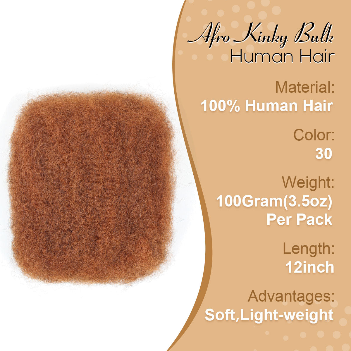 Afro Kinkys Bulk Human Hair 1 pack, 12 inch 4c Curly Hair for Permanent Sister Locs/Mini Twists/Braids/Repair Can Dye and Bleach(50 Gram)