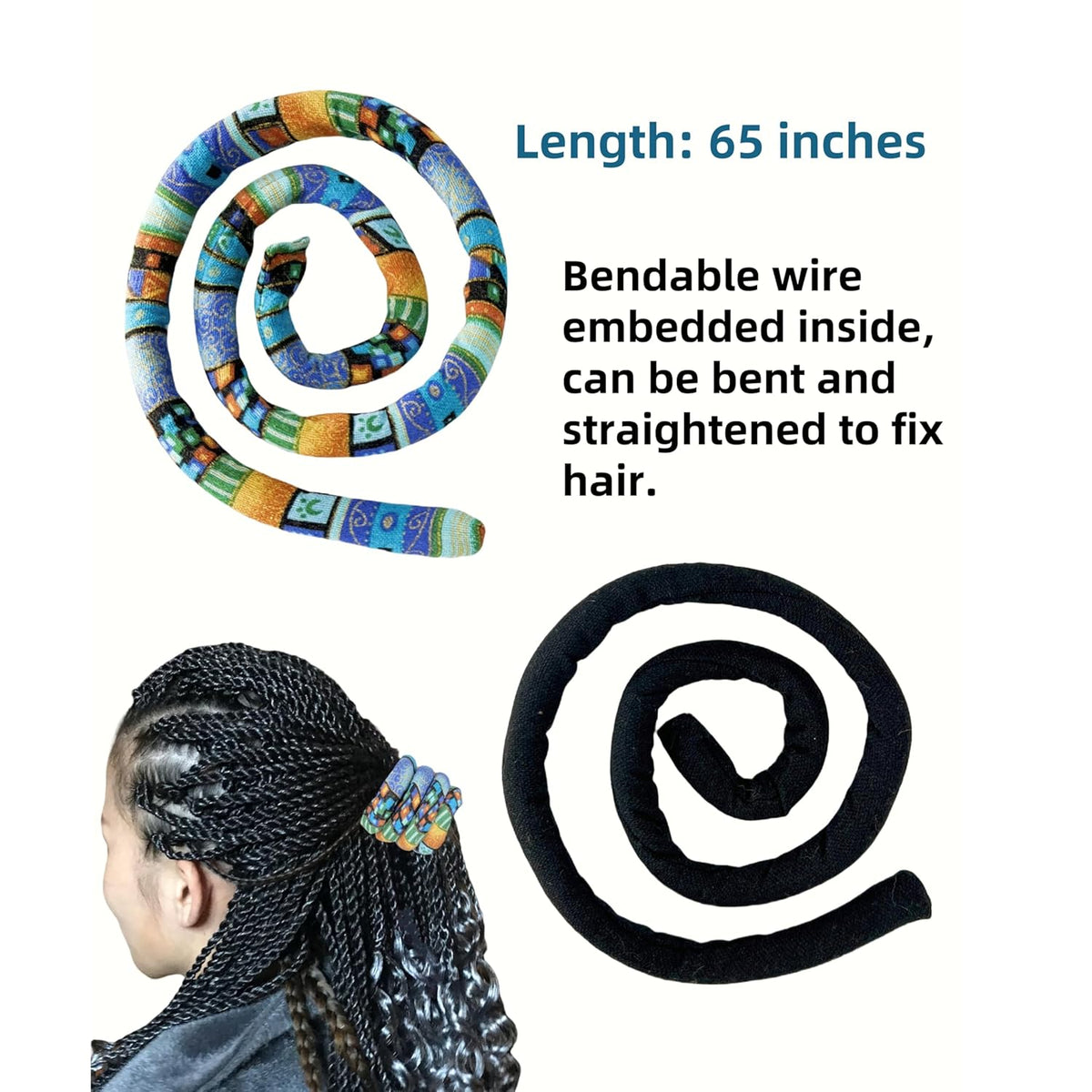 4 Pieces Spiral Lock Hair Tie for Dreadlocks - Iron Wire Embedded, Bendable Ponytail Holders - Long Dreadlock Accessory for Women & Men with Thick Curly Hair