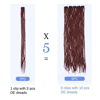 22 inch 5 Packs Clip in Wool Dreadlock Extensions, 20 Strands Viking Clip on Dreads Extensions for Woman, Handmade Soft Wool Dreadlocks