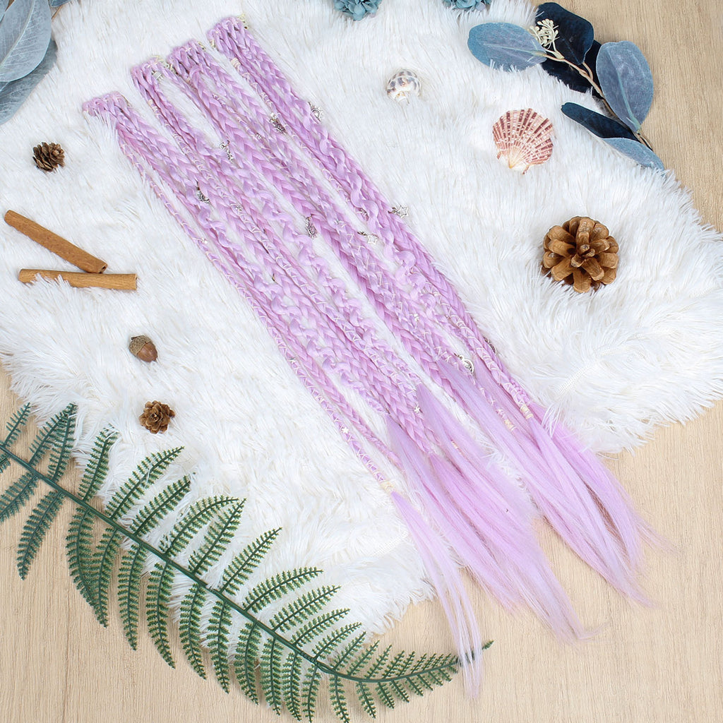 20" Boho Dreadlock Clip in Braids with Beads & Charms, Handmade Synthetic Braided Hairpieces for Cosplay Daily Styling
