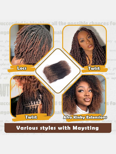 Afro Kinky-Curly Human Hair Bulk for Twist, Dreadlocks Making, Repairing and Extending Locs,100% Afro Kinkys Bulk Human Hair Ombre color, 50g/pack Can be Dyed (#30/1B/#30)