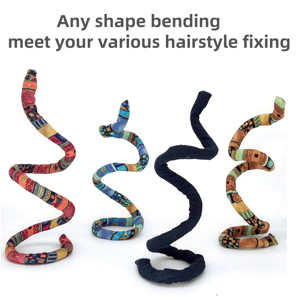 4 Pieces Spiral Lock Hair Tie for Dreadlocks - Iron Wire Embedded, Bendable Ponytail Holders - Long Dreadlock Accessory for Women & Men with Thick Curly Hair