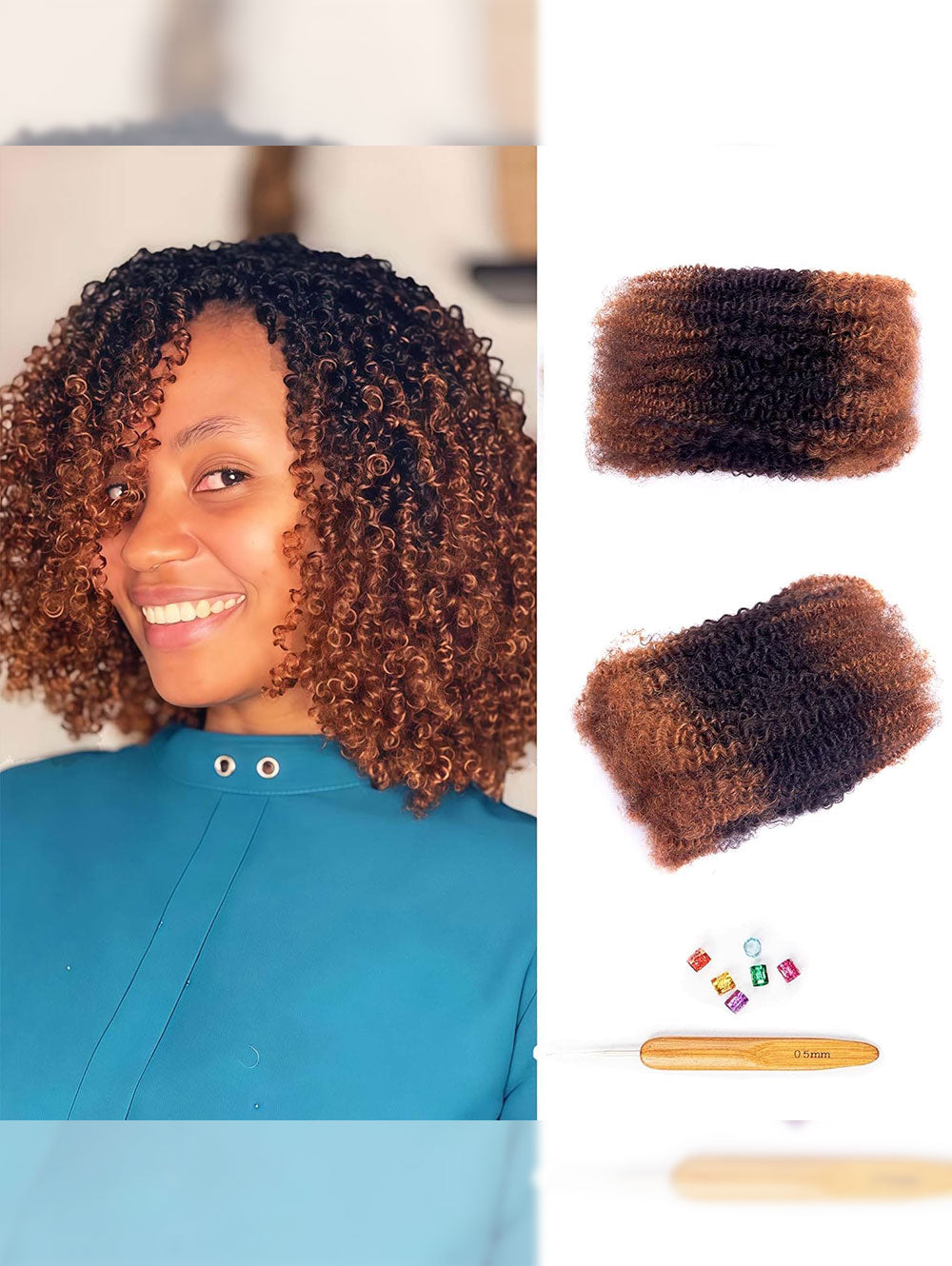 Afro Kinky-Curly Human Hair Bulk for Twist, Dreadlocks Making, Repairing and Extending Locs,100% Afro Kinkys Bulk Human Hair Ombre color, 50g/pack Can be Dyed (#30/1B/#30)