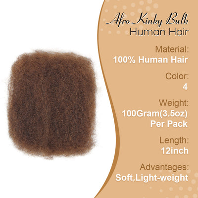 Afro Kinkys Bulk Human Hair 1 pack, 12 inch 4c Curly Hair for Permanent Sister Locs/Mini Twists/Braids/Repair Can Dye and Bleach(50 Gram)