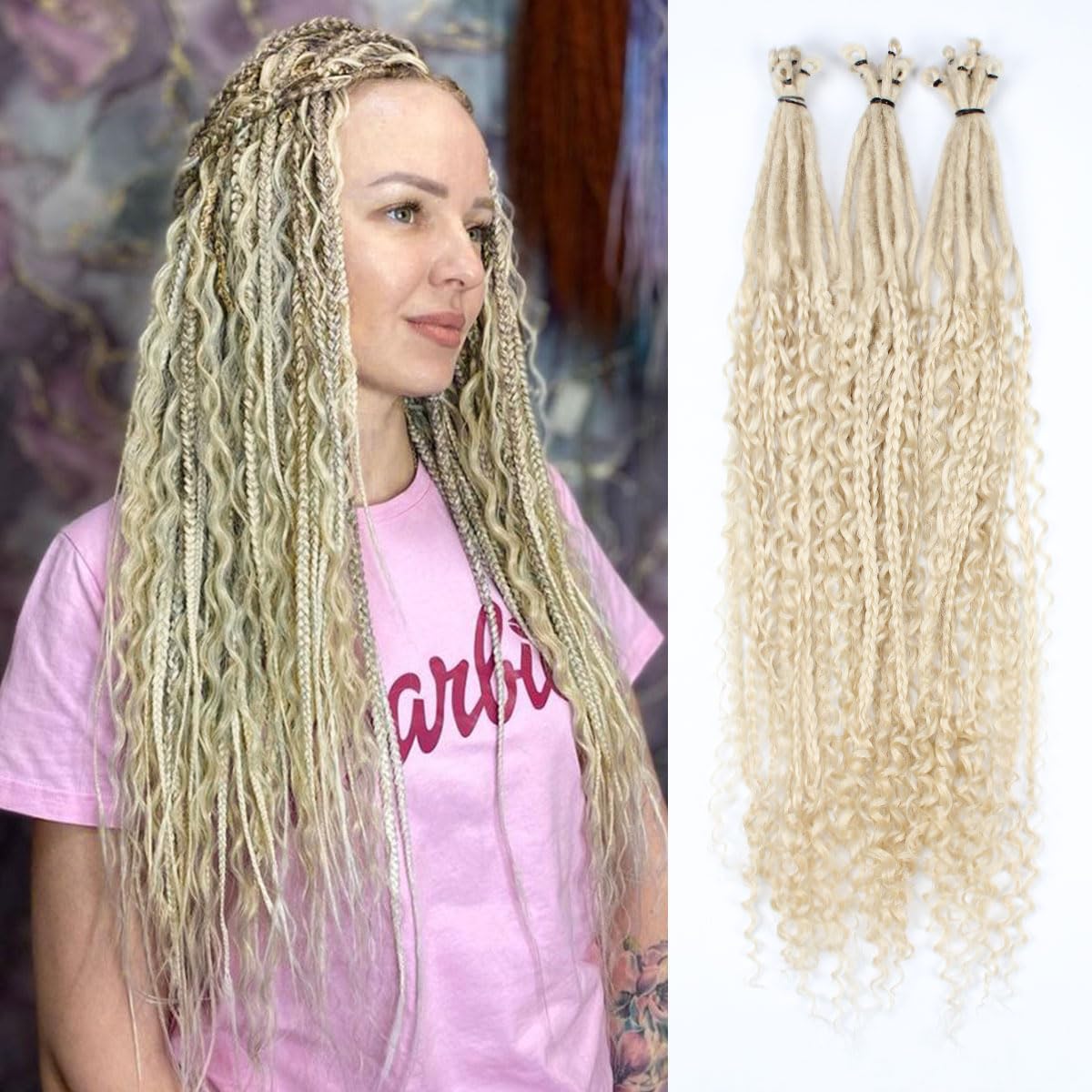 24' Curly Dreadlocks Synthetic Boho Braids Dreadlock Extensions