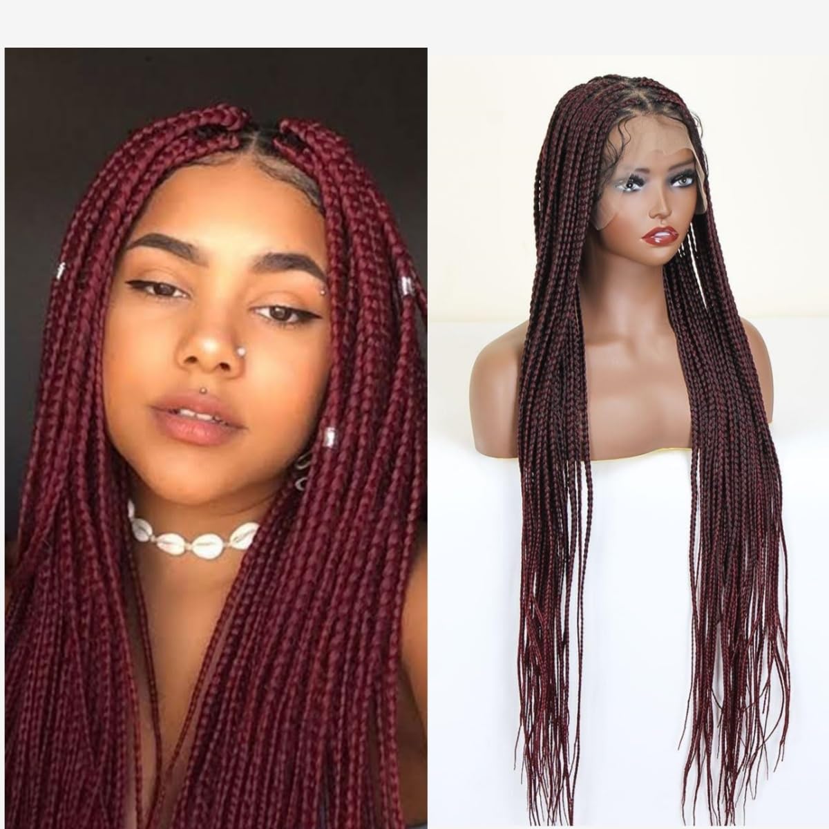36" Square Based Full Lace Box Braided Wigs, Knotless Cornrow Braids Wig