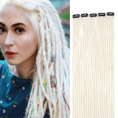 22 inch 5 Packs Clip in Wool Dreadlock Extensions, 20 Strands Viking Clip on Dreads Extensions for Woman, Handmade Soft Wool Dreadlocks