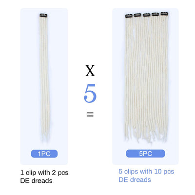 22 inch 5 Packs Clip in Wool Dreadlock Extensions, 20 Strands Viking Clip on Dreads Extensions for Woman, Handmade Soft Wool Dreadlocks