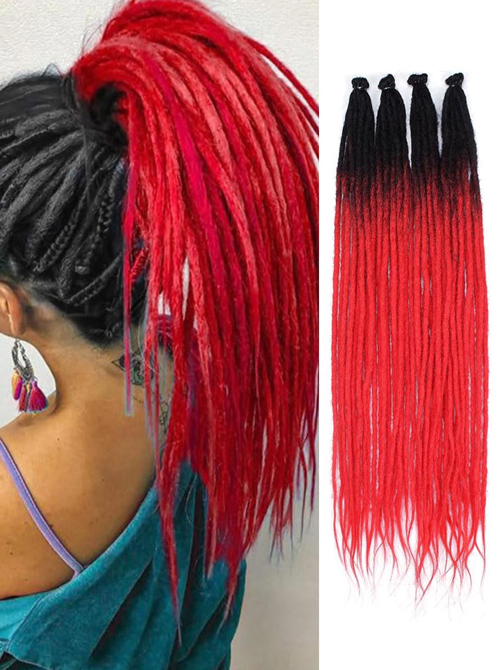 24" SE Thin 0.6cm Synthetic Dreadlock Extensions Handmade Fake Dreads