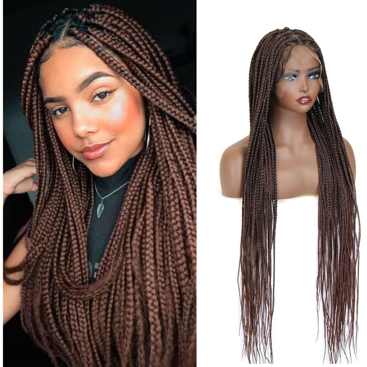 36" Square Based Full Lace Box Braided Wigs, Knotless Cornrow Braids Wig