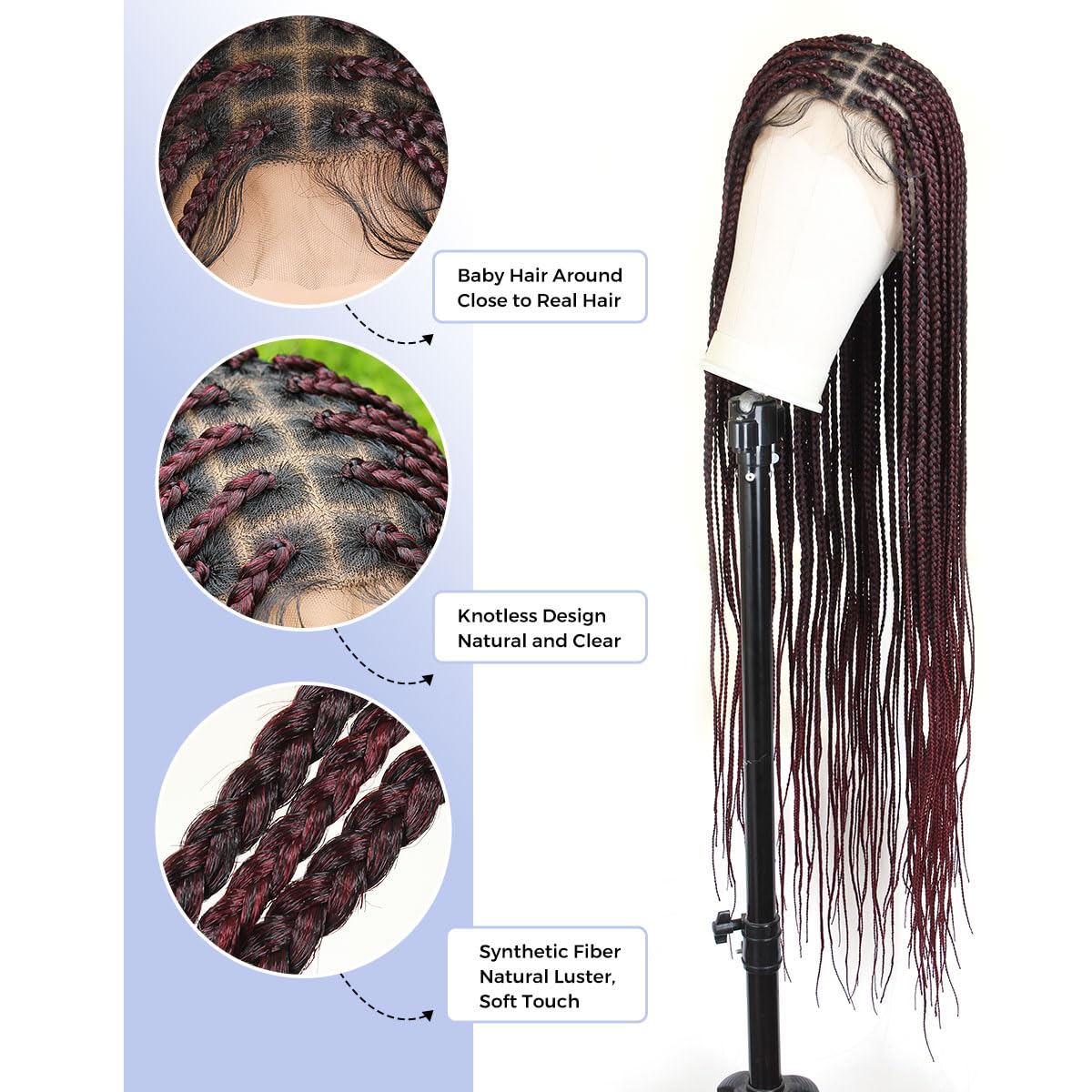 36" Square Based Full Lace Box Braided Wigs, Knotless Cornrow Braids Wig