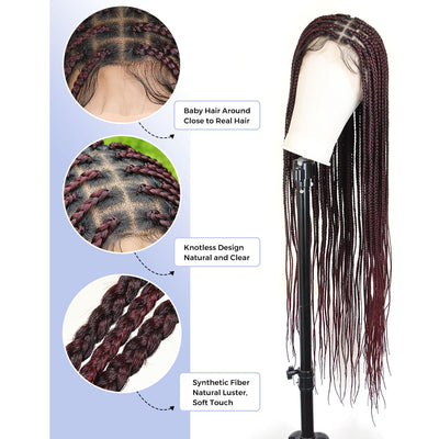 36" Square Based Full Lace Box Braided Wigs, Knotless Cornrow Braids Wig
