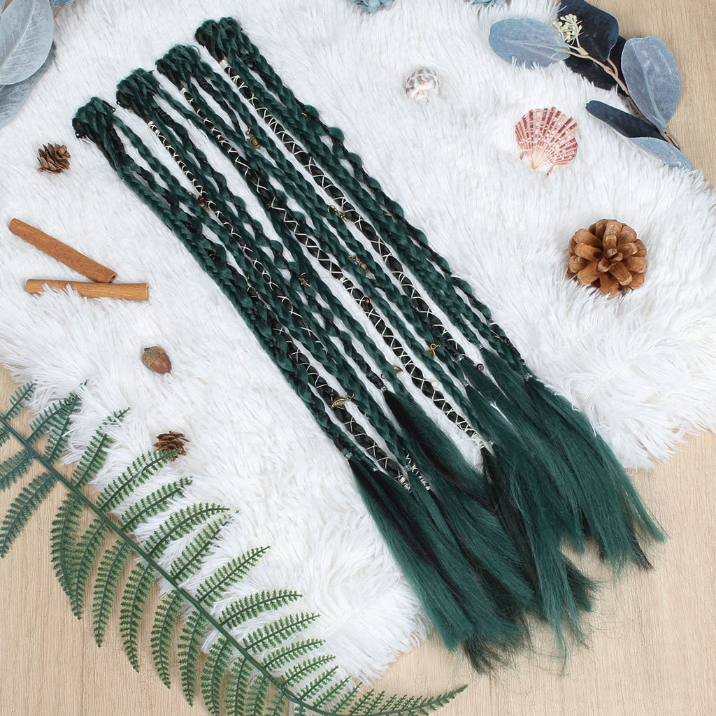 20" Boho Dreadlock Clip in Braids with Beads & Charms, Handmade Synthetic Braided Hairpieces for Cosplay Daily Styling