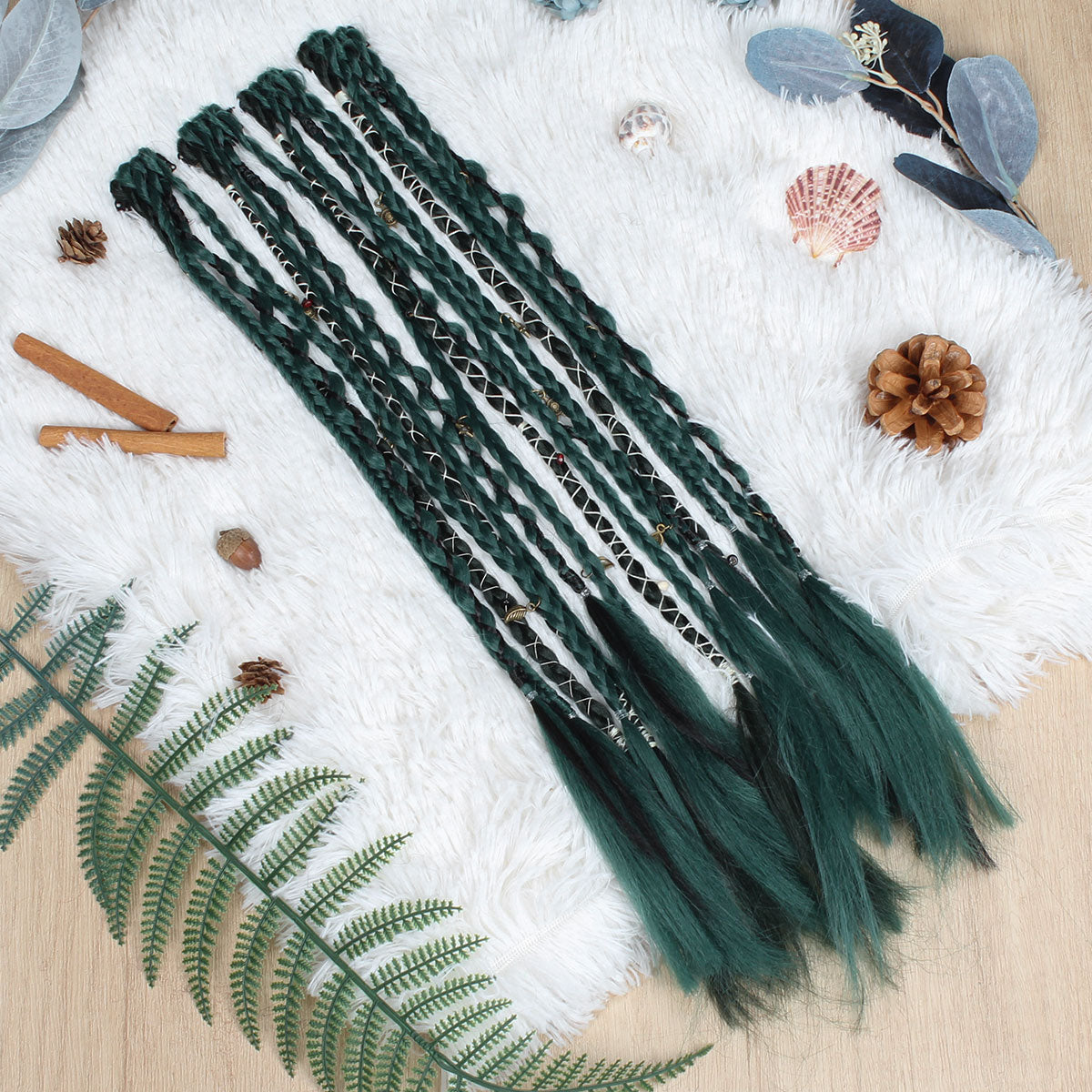 20" Boho Dreadlock Clip in Braids with Beads & Charms, Handmade Synthetic Braided Hairpieces for Cosplay Daily Styling