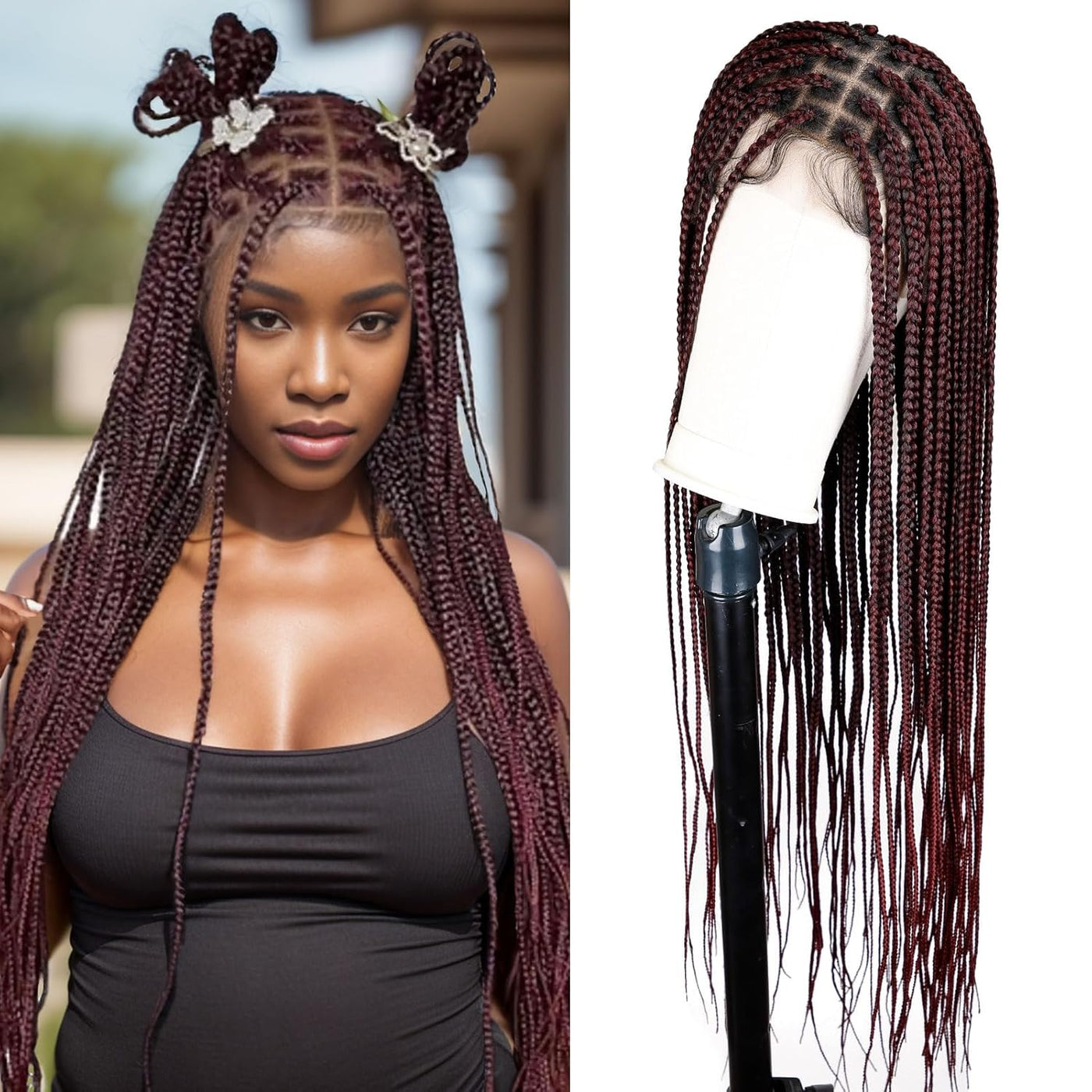 36" Square Based Full Lace Box Braided Wigs, Knotless Cornrow Braids Wig