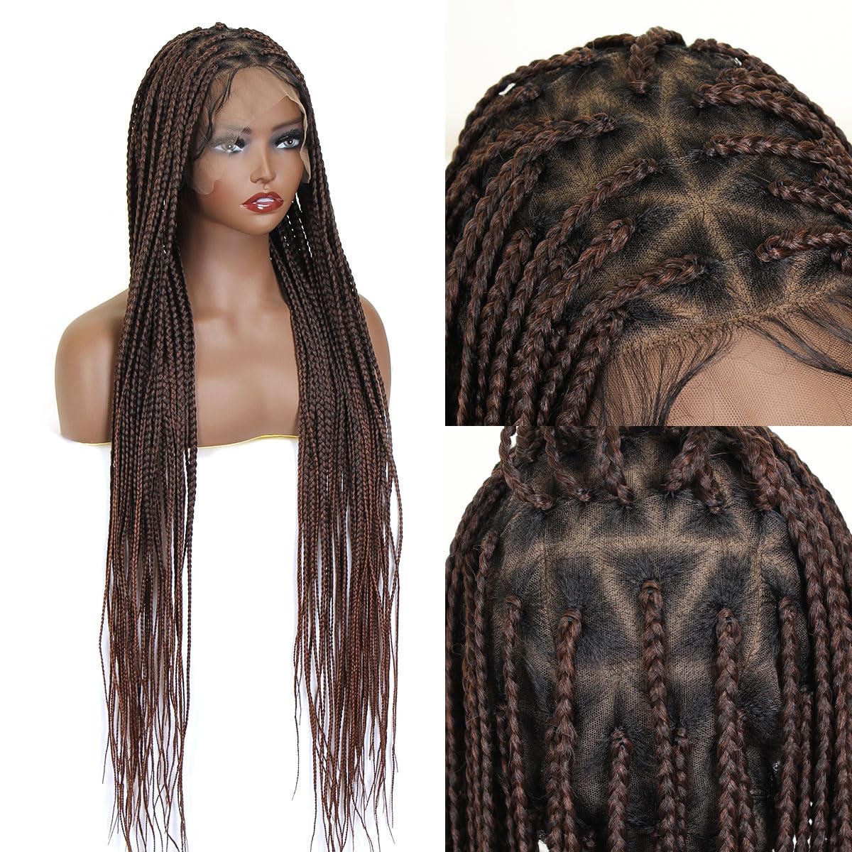 36" Square Based Full Lace Box Braided Wigs, Knotless Cornrow Braids Wig