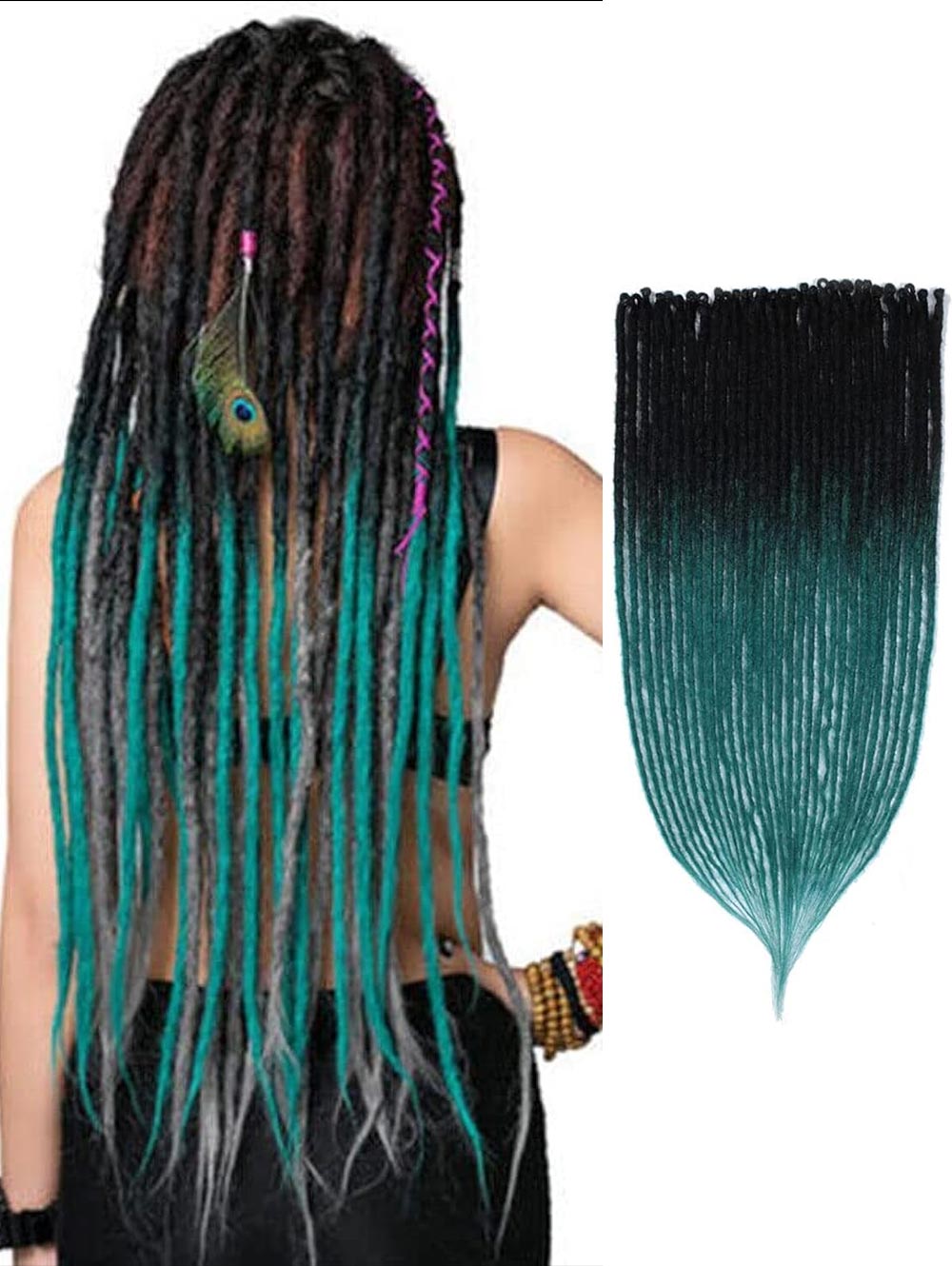 24" SE Thin 0.6cm Synthetic Dreadlock Extensions Handmade Fake Dreads