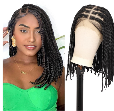 Natural Black Box Braided Wig 14" 360° HD Full Single-layer Lace Braid Wigs for Black Women, Square Knotless Box Braid Wig with Baby Hair