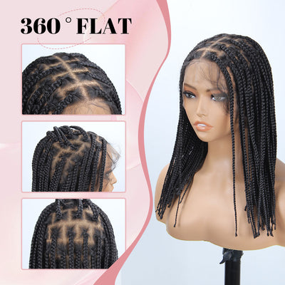 Natural Black Box Braided Wig 14" 360° HD Full Single-layer Lace Braid Wigs for Black Women, Square Knotless Box Braid Wig with Baby Hair