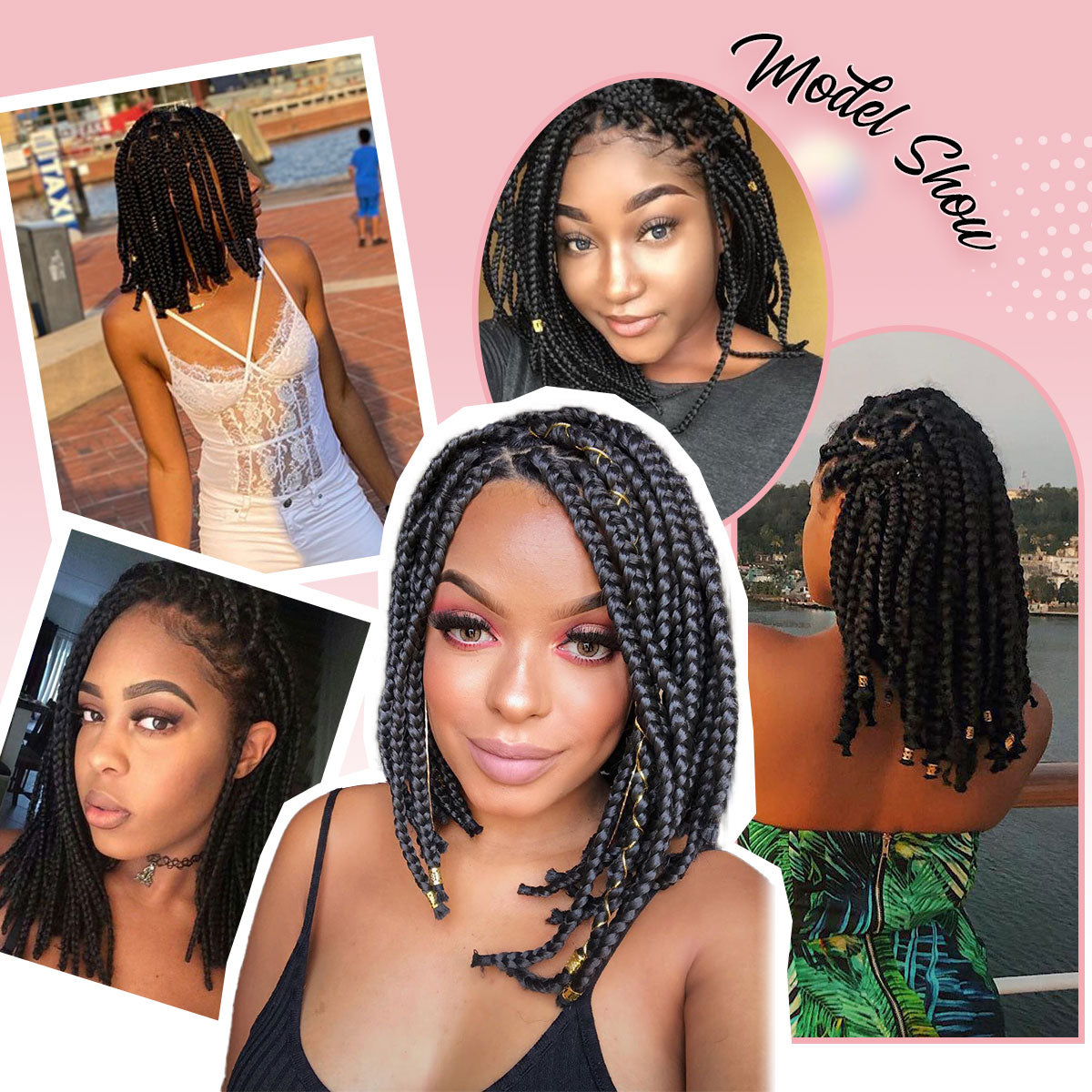 Natural Black Box Braided Wig 14" 360° HD Full Single-layer Lace Braid Wigs for Black Women, Square Knotless Box Braid Wig with Baby Hair