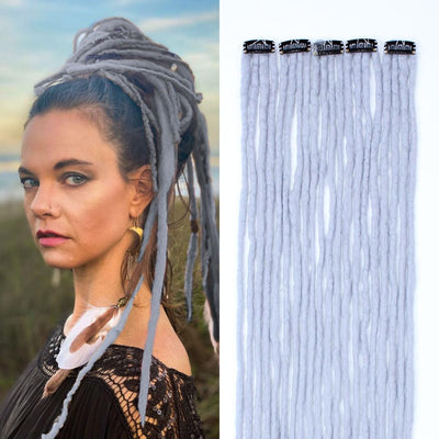 22 inch 5 Packs Clip in Wool Dreadlock Extensions, 20 Strands Viking Clip on Dreads Extensions for Woman, Handmade Soft Wool Dreadlocks