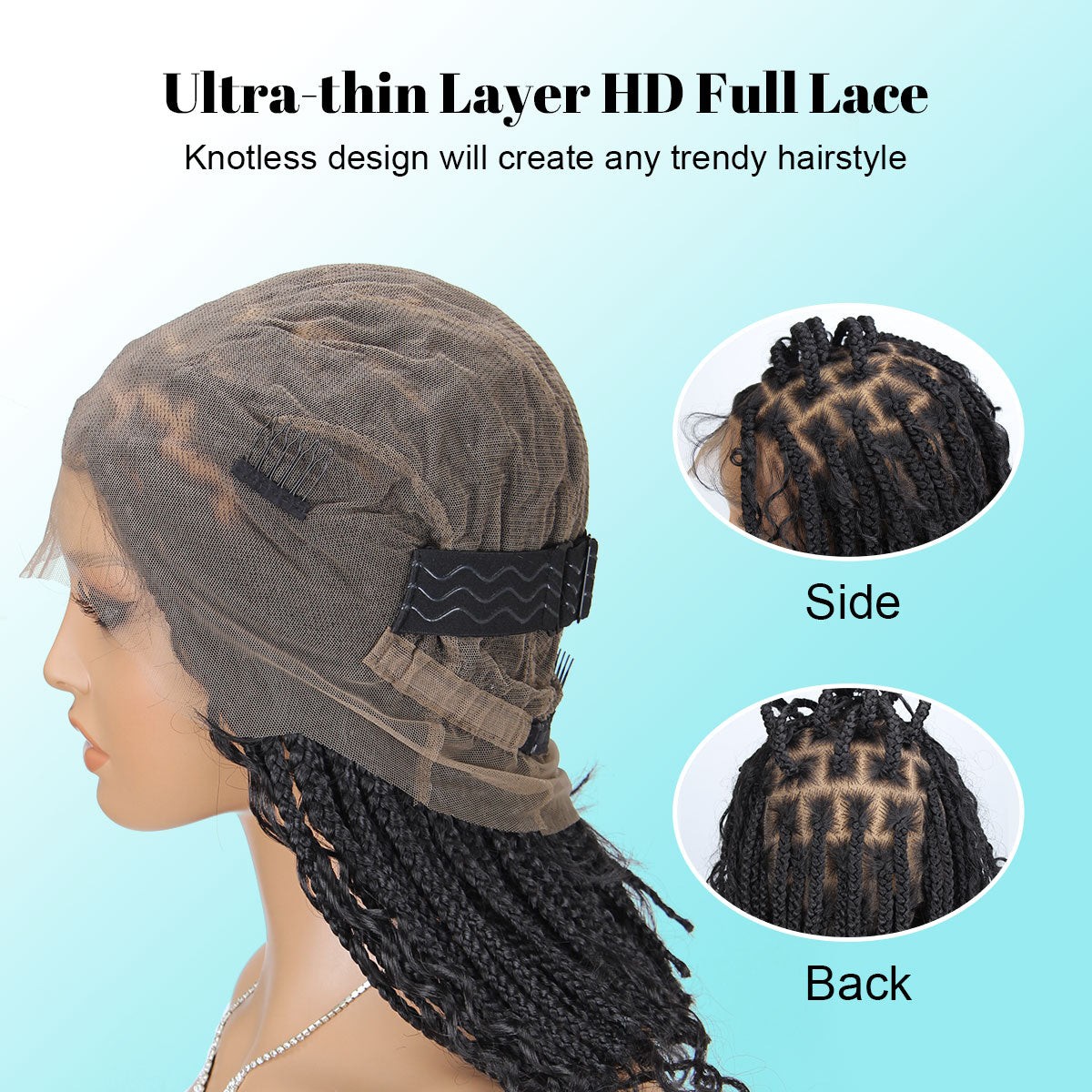 Short Boho Braided Wigs, 12 inch 360° Full Single-layer HD Lace Braid Wigs for Black Women, Square Knotless Box Braid Wig with Baby Hair