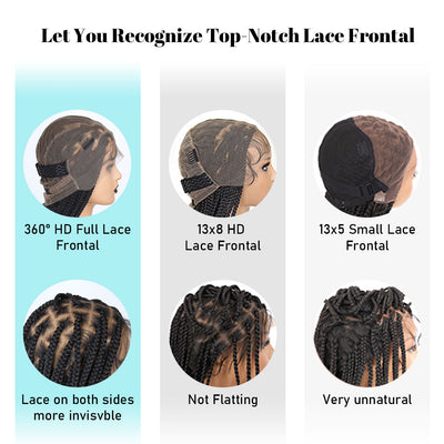 Short Boho Braided Wigs, 12 inch 360° Full Single-layer HD Lace Braid Wigs for Black Women, Square Knotless Box Braid Wig with Baby Hair