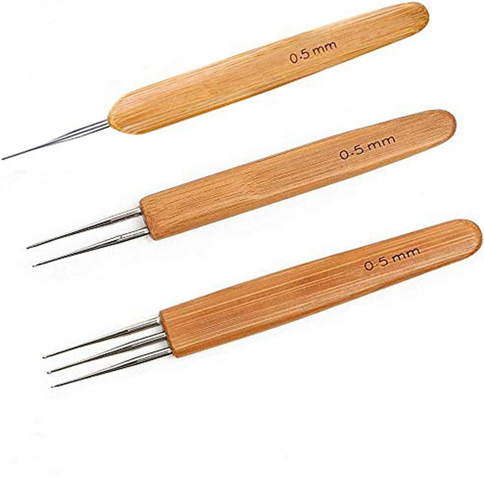 4pcs/pack Crochet Needles 0.5mm for Hair Dreadlock with Bamboo Handle