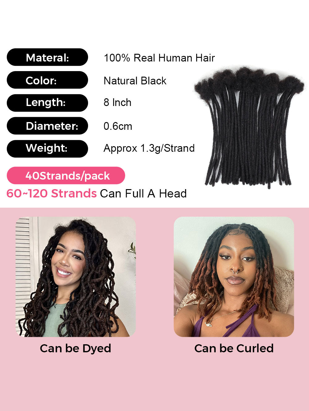 8-20 inch 0.6cm Width Human Hair Loc Extensions