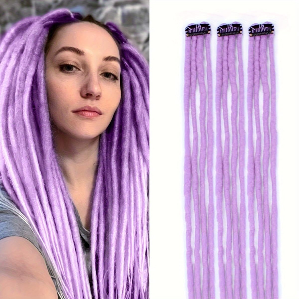 22 inch 5 Packs Clip in Wool Dreadlock Extensions, 20 Strands Viking Clip on Dreads Extensions for Woman, Handmade Soft Wool Dreadlocks