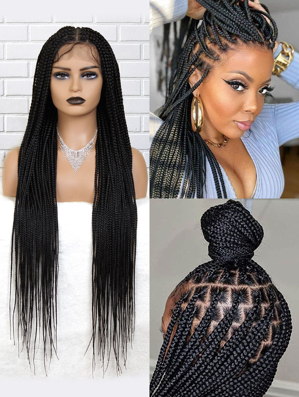 36" Square Based Full Lace Box Braided Wigs, Knotless Cornrow Braids Wig