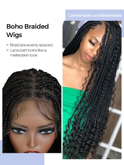 36" Goddess Full double Lace Front Boho Box Braided Wigs
