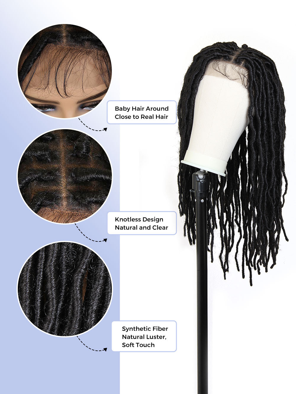 26" Square Based Full Lace Soft Faux Locs Braided Wigs, Knotless Cornrow Braids Wig
