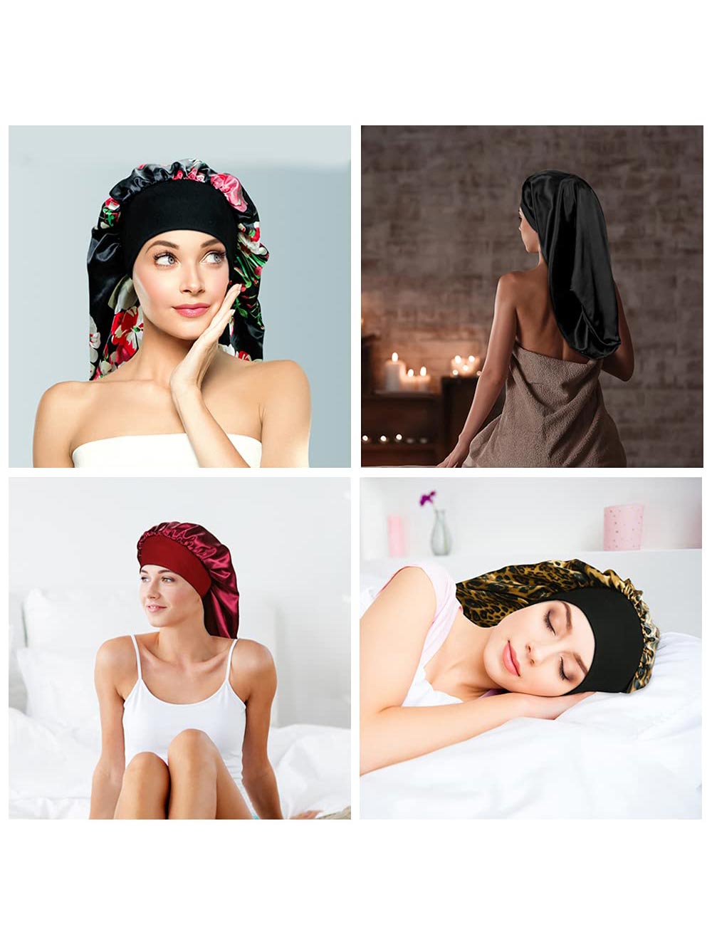 4 pcs Satin Sleep Cap for Long Hair and Dreadlock, Sleeping Bonnet for Women