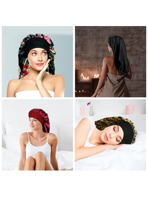4 pcs Satin Sleep Cap for Long Hair and Dreadlock, Sleeping Bonnet for Women